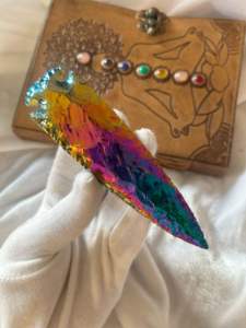 Grand titane Aura obsidienne arc-en-ciel couleur fait à la main Feng Shui pierre à encre pour bricolage artisanat fabrication de bijoux cadeau de vacances - Product Image 4