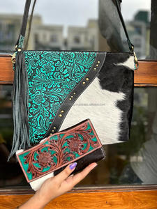 Nuevo bolso de cuero de piel de vaca con estampado en relieve a mano occidental Real para mujer, bolso elegante y embrague de piel con herramientas de Color, Conjunto Combinado único - Product Image 4