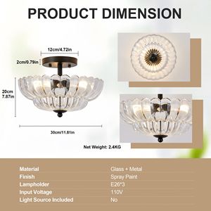 Semi Flush Mount <b>Ceiling</b> <b>Light</b> Smoky Gray Glass <b>3</b>-<b>Bulb</b> Modern Black Fixture IP54 Rated - Product Image 1
