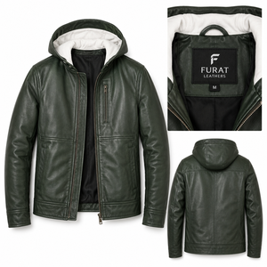 Chaqueta Bomber de Cuero Verde Baston OEM para Hombre, Casual, con Cuello Alto, Cierre de Cremallera, Resistente al Viento, Transpirable, de Secado Rápido y Ecológica - Product Image 1
