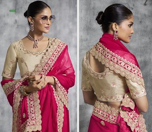 Nuevo Saree de Organza de Seda Premium con Bordado Multicolor, Trabajo de Pallu con Diseño de Gusanos Cortados y Diamantes Swarovski en Toda la Prenda - Product Image 3