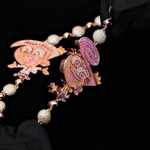 Collier en argent 925 personnalisé, bijoux hip-hop, pendentif personnage de dessin animé Cosmo Wanda, chaîne à billes en or rose pour hommes - Product Image 4