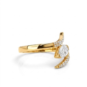 Bague ouverte en or massif 18 carats avec diamant de laboratoire taille poire, anneau pavé à branches fendues, bague de fiançailles minimaliste en or, bijoux de mariage - Product Image 4