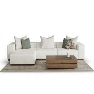 Sofá Seccional Moderno en Forma de L de 3 Plazas con Brazos Acolchados, Relleno de Espuma, Cojín de Chaise Longue, Patas de Madera, para Hogar u Hotel - Product Image 2