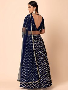 Lehenga Choli Azul Moderno, Corte en A, de Georgette Sintética, Largo hasta el Suelo, con Bordado de Lentejuelas, para Vestido Étnico de Boda para Mujer - Product Image 4