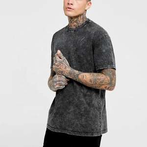 T-shirt vintage noir délavé pour homme, mélange de coton, col rond, streetwear, tee-shirt basique - Product Image 2