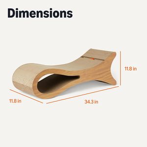 Cama Rascador Clásica Ecológica y Duradera para Gatos, Poste en Forma de Cama con Juguete de Bola y Hierba Gatera, 34.3x11.8x11.8 pulgadas, Color Madera - Product Image 4