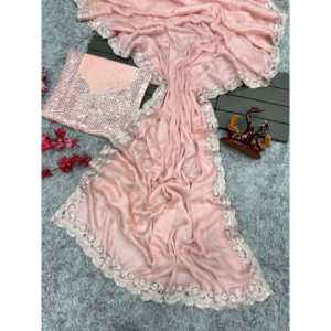 Sari de soirée de créateur avec sequins et broderies pour les occasions de club - Product Image 5