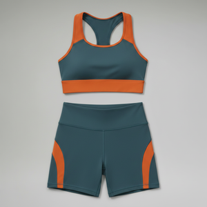 Ensemble 2 pièces de sport pour femme : Soutien-gorge dos nageur et short taille haute, sans coutures, avec bordure contrastante, séchage rapide, pour yoga et activités sportives, vert uni - Product Image 1