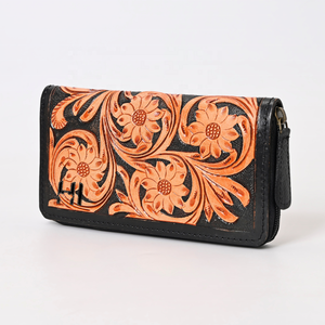 Cartera plegable de moda occidental personalizada, Cartera de mano de cuero de vaca auténtica de grano completo, tarjeteros y pasaportes de cuero tallado - Product Image 2