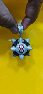 Colgante de Moissanita Hip Hop con diseño de bola de billar número 8, estilo Sport Spike, de Plata 925, con incrustaciones de circonitas, inspirado en Trippiered - Product Image 3