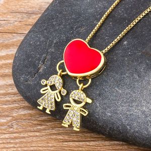 Collana girocollo QIKU con ciondolo a forma di bambino e bambina, colore rosso/nero, catena familiare, gioielli in rame con zirconi cubici per donne, coppie e innamorati, idea regalo - Product Image 4