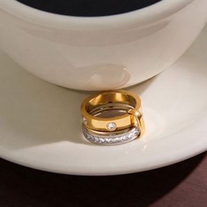 Two Tone <b>Rings</b> with Polished Finish Waterproof Stainless Steel Jewelry for Women Anniversary Gift Wholesale - Product Image 1