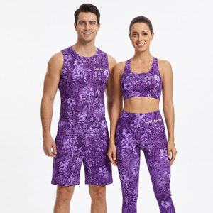 Ensemble de yoga sublimé à séchage rapide, soutien-gorge de sport et leggings pour femmes à maintien élevé |   Débardeur et short d'entraînement pour hommes - Product Image 1