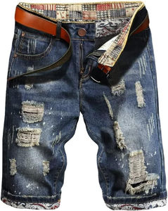 Pantalones Cortos de Mezclilla Casuales para Hombre, Personalizados, Estilo Vintage, con Estampado Gráfico de Letras y Logotipo, 100% Algodón, Bordados, Lavado Ligero, Desgastados - Product Image 1