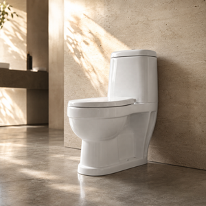 Inodoro de una pieza con taza alargada, sifón en S, doble descarga, montaje en suelo, diseño contemporáneo, cerámica vitrificada, accesorio de baño - Product Image 2
