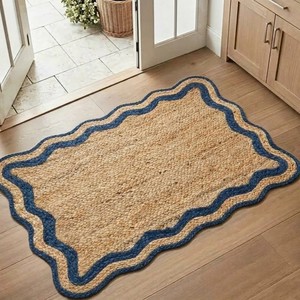 Tapis rond en jute fait main, style bohème, tissage plat, couleur naturelle, décoration de salon - Product Image 2