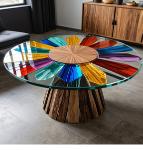 Realza tu sala de exposición con esta mesa auxiliar única de madera con incrustaciones de resina transparente, ahora disponible a precios de mayorista. - Product Image 1