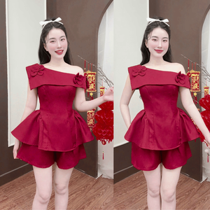 Ensemble deux pièces en pur coton, haut à manches longues, logo personnalisé, volants élégants, ensembles pour femmes, vente en gros Vietnam - Product Image 6