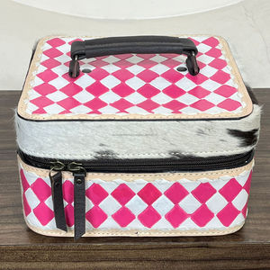 กล่องเก็บเครื่องประดับสไตล์ตะวันตกแบบใหม่ กล่องใส่เครื่องประดับหนังลายตารางทำมือ สำหรับแหวน สร้อยคอ กล่องใส่เครื่องประดับสำหรับเดินทางสุดหรู - Product Image 4