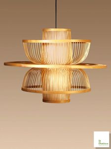 Lámpara de Bambú de Diseño Único con Forma de Disco Escalonado, Tejida a Mano, Lámpara Colgante Decorativa para Techo, Lámpara de Araña para Cafetería o Bar - Product Image 3