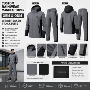 Unisex Gray Solid Lightweight Waterproof Hooded Tracksuit Set with Back <b>Zip</b> Pocket and Other Closure Sporty Style Summer Wear - Product Image 6