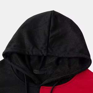 Sweat à capuche oversize déchiré en molleton épais bicolore pour homme, noir et rouge, style streetwear décontracté avec poche kangourou - Product Image 3