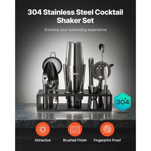 Juego de Coctelería de Acero Inoxidable de 13 Piezas con Soporte de Bambú, Kit de Barman Boston que Incluye Cuchara Mezcladora, Mortero, Jigger - Product Image 3