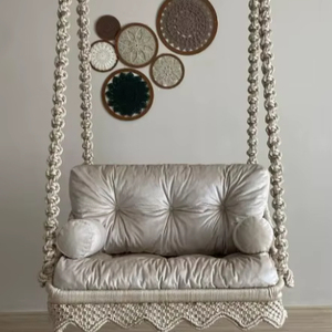 Silla colgante de macramé, columpio cuadrado grande de macramé, silla colgante de macramé de algodón, silla columpio de macramé, macramé hecho a mano - Product Image 1