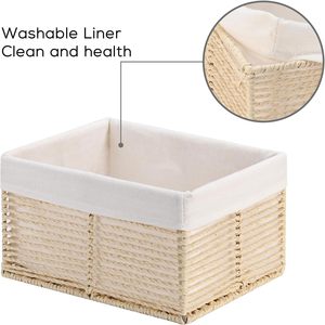 Hand-Woven Paper Rope Storage <b>Basket</b> Set with Soft Fabric Liner, <b>Rectangular</b> Cube Storage Bins for Home Organization - Product Image 3