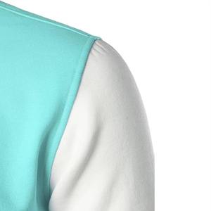 เสื้อแจ็คเก็ตบอมเบอร์สีฟ้ามิ้นท์ แขนสีขาว คอตั้ง ทรงเบสบอล ซิป แต่งขอบยางยืด สำหรับผู้ชายและผู้หญิง สไตล์ยูนิเซ็กซ์  ปักโลโก้แบบกำหนดเอง ลายเรขาคณิต - Product Image 4