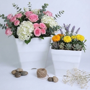 High Quality Durable PP Plastic Square Planter Boxes White Wavy Flower <b>Pots</b> for Home Garden Bulk Sales Factory Direct <b>Large</b> Size - Product Image 1