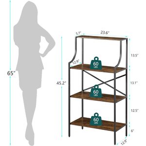Étagère industrielle à 4 niveaux en métal et bois, couleur brun rustique, pour le rangement à la maison, au bureau ou dans le salon, étagère de présentation - Product Image 2
