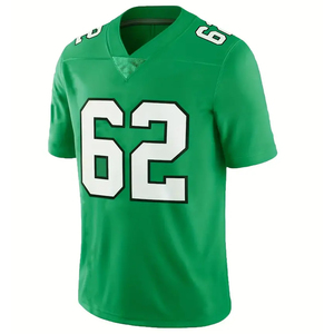 Green V-Neck Short Sleeve American Football Jersey Number 62 Sublimation Printed Breathable Mesh 100% Polyester Unisex Adult - Product Image 1