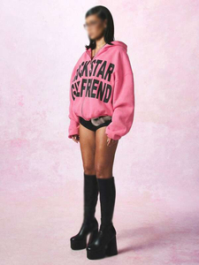 Sudadera con capucha corta de algodón polar rosa con estampado de letras para mujer, estilo urbano, oversize, casual, de ajuste relajado, venta al por mayor, logotipo personalizado - Product Image 6