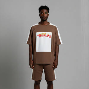 Camiseta de Moda para Hombre, Color Marrón y Blanco, Estilo Urbano, Cuello Redondo, Manga Corta, Corte Holgado, Transpirable, de Poliéster, para Verano - Product Image 4