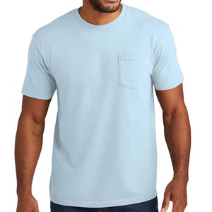 T-shirt pour homme en polyester et coton, couleur personnalisable, manches courtes, col rond, coupe classique, couleur unie, poche avant, tricot jersey - Product Image 1