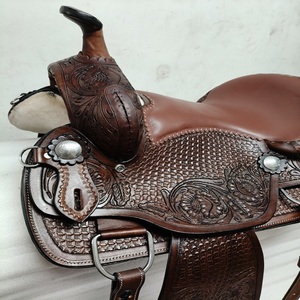 Silla de montar western hecha a mano de cuero genuino marrón con detalles de grabado |   Juego de Silla de Montar para Caballo de Primera Calidad, Silla de Montar de Alta Gama - Product Image 4