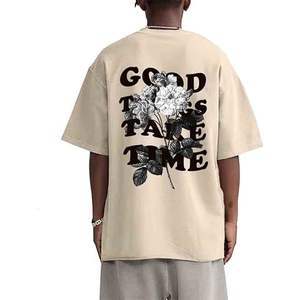 T-shirts graphiques vintage pour hommes, imprimé floral et lettres surdimensionnés, style streetwear rétro, décontractés, coupe ample, en coton - Product Image 1