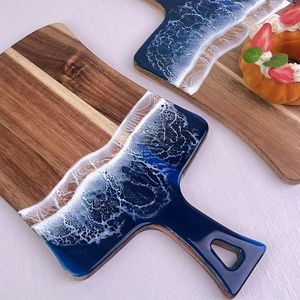 Wood Epoxy Resin Chopping Board Set With Coasters And Cheese <b>Knives</b> Artisan Serving Tray Rectangle Anti Slip Dishwasher <b>Safe</b> - Product Image 6