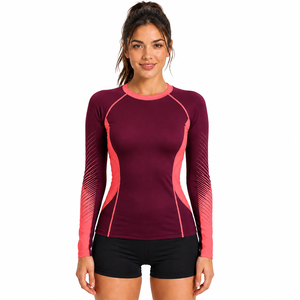 <b>Women</b> Long Sleeve <b>Rash</b> <b>Guard</b> Quick Dry Swim Shirt Spandex Polyester Stretch Top Adult Size - Product Image 1