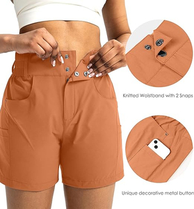 Shorts de sport taille haute pour femmes, couleur unie, séchage rapide, coupe sportive avec poches, tricoté en spandex et polyester - Product Image 3