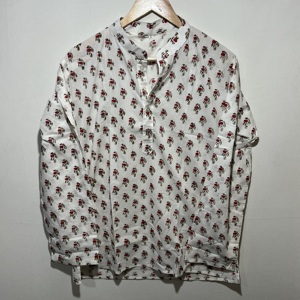 Kurta à manches longues en coton 100% rouge à texture riche pour hommes |   Kurta artisanale à motifs floraux imprimés au bloc, style héritage artistique - Product Image 1