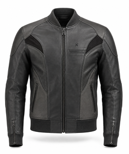 Blouson de moto en cuir Performance Bomber |   Respirant |   Bleu Charbon Brun |   Fabricant OEM/ODM |   Vêtements de course pour hommes - Product Image 1