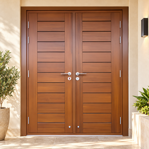 Puerta de Entrada Abatible de Madera Sólida GA-46L en Nogal, Caoba y Palo de Rosa con Diseño Moderno de Doble Ranura para Apartamentos y Villas - Product Image 5