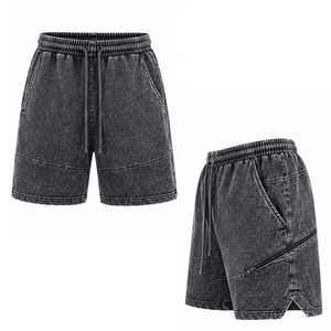 Men's 100% Cotton Solid Acid Washed French Terry Fleece Eco-Friendly Anti-UV Quick Dry Sweat Shorts Sun Faded Raw Edges <b>Spray</b> - Product Image 6