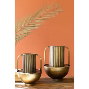 Modern Iron Coastal Tabletop <b>Vase</b> with Handle Eco-Friendly Decorative Planter for Home Interior Design - Product Image 4