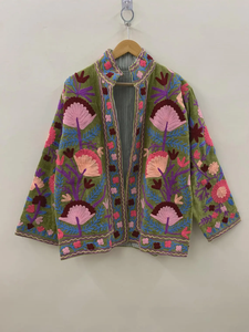 Chaqueta de terciopelo con bordado indio Suzani, abrigo bohemio Suzani, chaqueta de primavera Unisex, ropa de abrigo étnica de lujo - Product Image 3