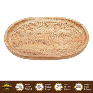 Fabriqué en Inde, plateau de service ovale en bois de manguier massif, finition naturelle, fait à la main, pour hôtels, restaurants et maison - Product Image 4