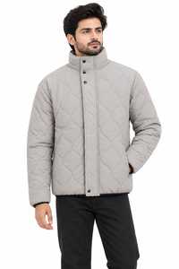 Men's <b>Blue</b> Quilted Puffer Jacket Hooded Stand Collar Button Closure Windproof Casual Winter Coat - Product Image 4